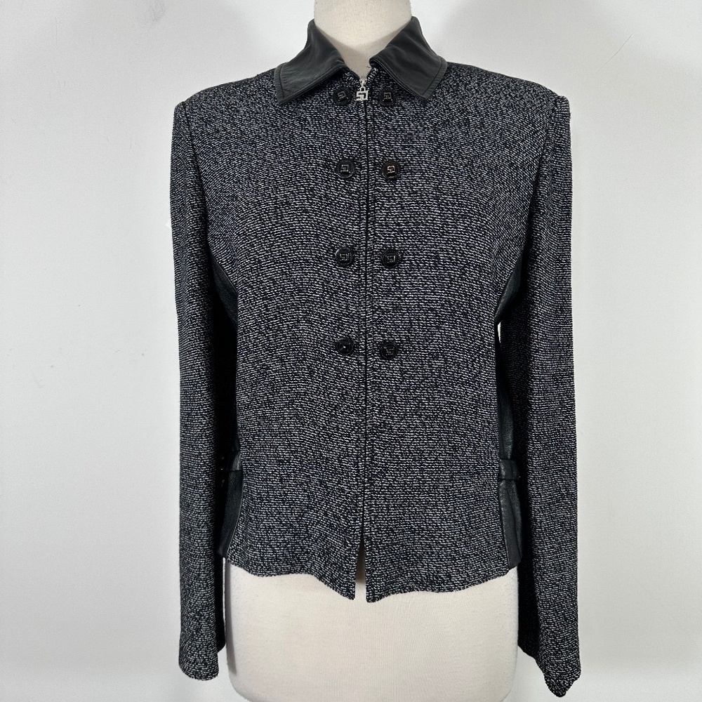 St. John Collection By Marie Gray Size 10 Jacket Dark Gray Full Zip Leather